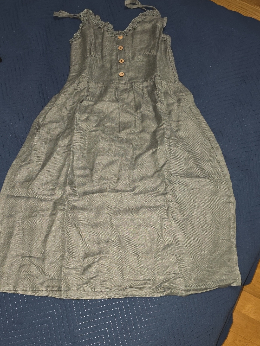 Chaser Olive Green Button Front Sundress with Ruffle Straps
